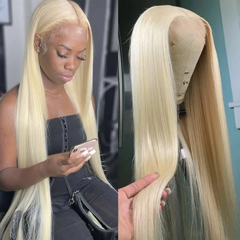 30 32-дюймовый 13x4 прям 613 медовый блондин парики из натуральных волос HD Прозрачный Реми Бразильский 13x6 Цвет Кружева Фронтальный Парик Для Женщин