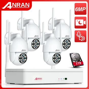 ANRAN 3K 6MP Система камер видеонаблюдения с двумя объективами 10-кратный зум Набор для наружного беспроводного наблюдения Цвет Ночное видение 360° Автотрек