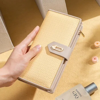 женский длинный бумажник Pu застежка цвет контрастная проверка молния женский кошелек интегрированная сумка для карт