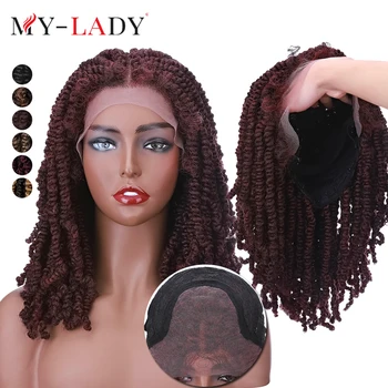 My-Lady 17 дюймов Синтетические кружевные спереди Passion Twist Парики Африканский Короткий Красный Для Бризилийской Женщины Афро Люди Плетеные Волосы Парик