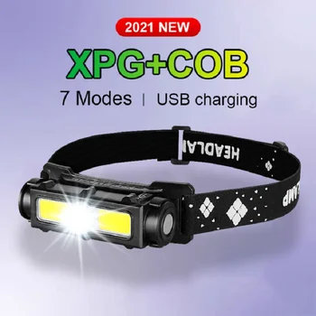 Супер яркий XPG COB Мощный светодиодный налобный фонарь USB Светодиодная фара высокой мощности 18650 Перезаряжаемый налобный фонарик Мини-налобный фонарик