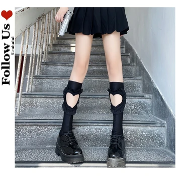 Японские носки до колен Плиссированные кружевные носки Harajuku Love Телячья Носки Lolita Kawaii Hollow Hollow Tube Носки женские носки женские
