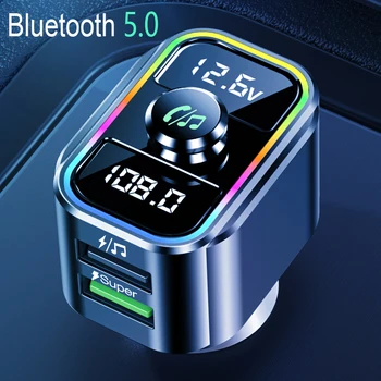Двойной экран FM Передатчик Bluetooth 5.0 Handsfree Mp3 Player 22,5 Вт Супер Быстрый QC3.0 Авто Зарядка Аудио USB Зарядное устройство U Диск Плеер