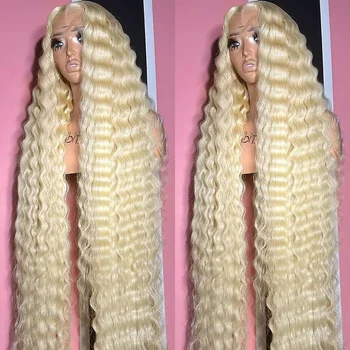 30 дюймов 613 медовый блондин глубокая волна прозрачные кружевные фронтальные парики 13x6 бразильский водяной кудрявый предварительно выщипанные человеческие волосы