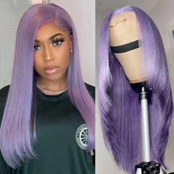 AIMEYA Многослойный шелковистый прямой парик Синтетический кружевной передний парик для женщин Бесклеевой длинный фиолетовый термостойкий синтетический кружевной парик