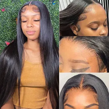 5x5 hd кружевные парики человеческие волосы прямые кружевные спереди парики человеческие волосы предварительно выщипанные бесклеевые парики для черных женщин натуральный цвет