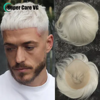  # 60 Белый Q6 Base 8x10 Мужчины Шиньон Необнаруживаемый Французский Кружево С PU Man Toupee Прямые Человеческие Волосы Протез Патч Для Мужчин