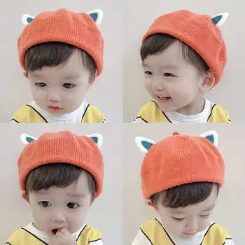 Детская шапочка осень и зима теплая плюшевая тонкая ушная берет в корейском стиле красивый милый супер милый детский вязаный шапочный шапка