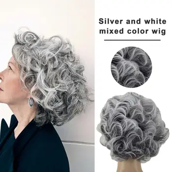 Короткие волнистые кудрявые парики с челкой Естественный вид Высокотемпературные шелковые парики для волос Длительная носка Женщины среднего возраста Стиль Мода