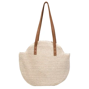  Ручная плетеная летняя сумка через плечо в стиле бохо Повседневная сумка для отпуска Соломенная пляжная сумка для женщин Покупки на открытом воздухе