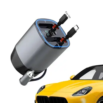  Быстрое автомобильное зарядное устройство 100 Вт Автомобильное зарядное устройство Быстрая зарядка 5 в 1 с двойными выдвижными кабелями Автомобильное зарядное устройство для телефона с двойными выдвижными кабелями