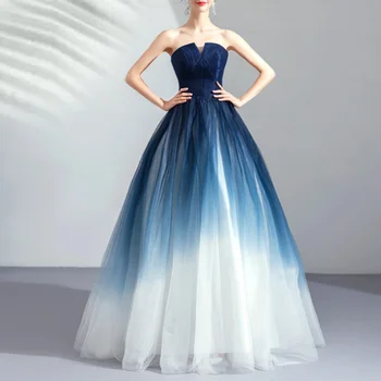 Dream Starry Sky Gradient Синие свадебные платья для женщин Элегантное платье для вечеринок без бретелек 2024 Лето Спина Крест Шнуровка Vestidos