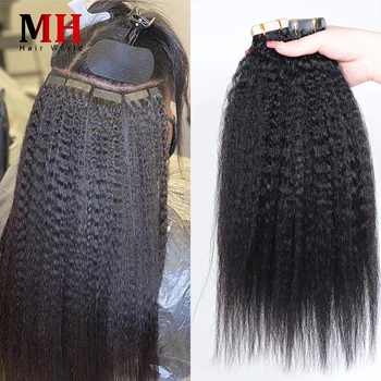  Извращенная прямая лента для наращивания волос оптом Девственные перуанские человеческие волосы для черных женщин Лента для волос 20шт