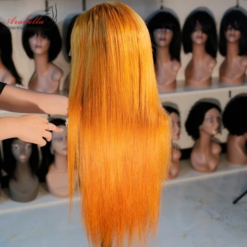 Кружевной передний парик из натуральных волос 13x4 Ginger Orange Bone Straight Brazilian Human Hair Wigs Предварительно выщипанный прозрачный кружевной фронтальный парик