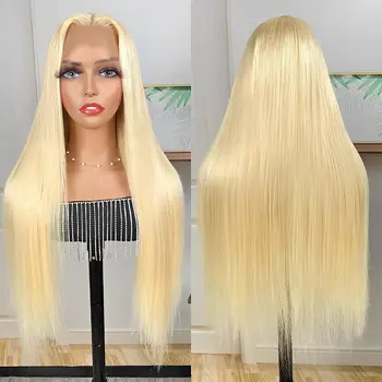 42 дюйма 5x5 бесклеевые парики кружевные фронтальные парики для чернокожих женщин 613 медовый блондин прям 250% 13x4 кружева спереди парики из человеческих волос