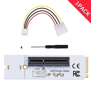  NGFF M.2 to PCI-E 4X Riser Card M2 Key M Адаптер для PCIE X4 со светодиодным индикатором напряжения для майнинга биткойн-майнеров (3 шт.)