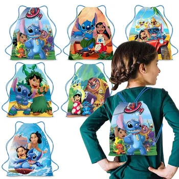 6/36 шт. Disney Lilo Stitch Нетканая сумка на шнурке Stitch Party Decoration Подарочная сумка для детей День рождения Baby Shower Принадлежности