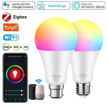Zigbee / Wifi Светодиодная лампочка E27 B22 18 Вт 12 Вт RGB Красочная Tuya Smart Life APP Управление с регулируемой яркостью, совместимая с Alexa Google Home