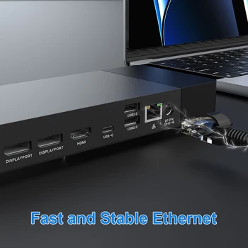  Адаптер разветвителя типа C USB C Hub 3 * порт USB A с 1 * HDMI-совместимый 4K и 2 * DP RJ45 Ethernet 3,5 мм аудиоразъем для ноутбука MacBook