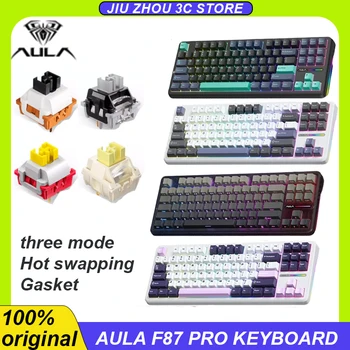 Aula F87 Pro Механическая клавиатура Tri Mode 2.4G / USB / Bluetooth Беспроводная клавиатура 87 клавиш Прокладка Горячая замена RGB Pbt Игровые клавиатуры