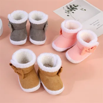Детские зимние зимние сапоги Бант Украшенные замшевые сапоги Теплая обувь Baby First Walker
