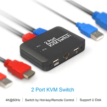 2 порт USB KVM Switch Box USB 2.0 Коммутатор HD KVM Switch Splitter для ДВУХ ПК Совместное использование с помощью кабелей Поддержка чтения U-диска
