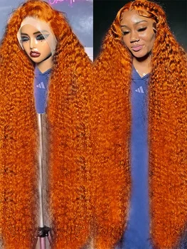 13x4 Ginger Loose Deep Wave Lace Front Парики из натуральных волос Бразильский 30-дюймовый цветной оранжевый кудрявый 220% кружевной лобовой парик для Woemn