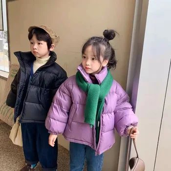 Детское пальто 2023 Новая осень-зима Корейский модный стиль Пуховик Детская тяжелая куртка из песочного хлеба из хлопка с твердым воротником-стойкой