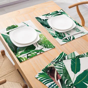 Тропический зеленый пальмовый лист обеденный стол коврик льняная салфетка для столовой чашки для напитков подставка кухонные аксессуары
