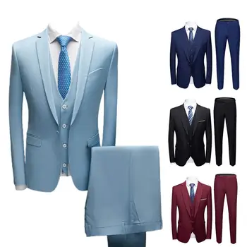 1 комплект мужской костюм с длинными рукавами супер мягкий slim fit для похудения чистый цвет блейзер брюки блейзер жилет брюки набор для вечеринки