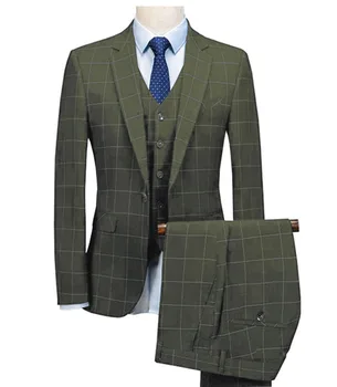 Мужской клетчатый костюм из 3 частей на одной пуговице, жилет и брюки Строгий классический деловой костюм