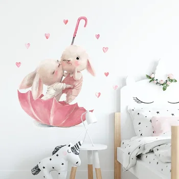 Новый зонтик Два милых украшения Кролик Младенцы Мультяшные наклейки на стену Instagram Ветер Детская комната Стена