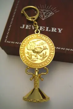Фэн-шуй Трехногая птица с 3 солнцем Золотой брелок для ключей женщины Новогодние подарки Рождественские подарки (L) W1002