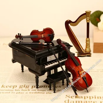 Миниатюрная модель скрипки Реплика Миниатюрное пианино Мини-виолончель Миниатюрная арфа Музыкальные инструменты Украшения Рождественские подарки