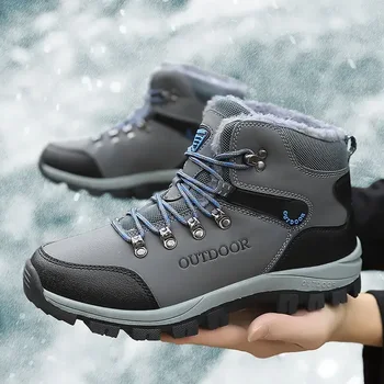 2023 Зимние зимние ботинки для мужчин Плюшевые супер теплые водонепроницаемые на открытом воздухе Мужские модные походные ботинки Мужская высококачественная хлопчатобумажная обувь