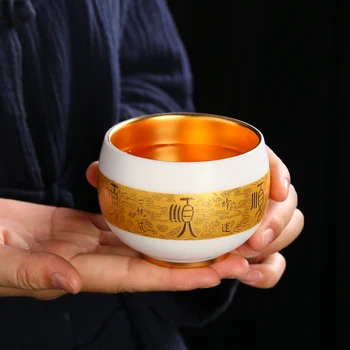 Золотая чашка ручной работы ручной работы из 24-каратной золотой фарфоровой фарфоровой позолоченной золотой чашки из овчины Dehua