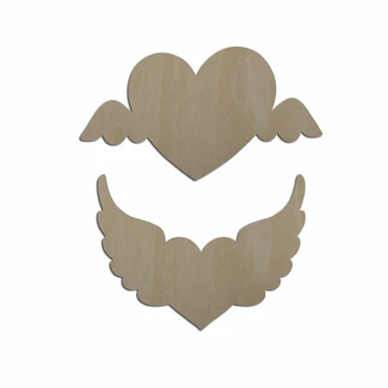 Незаконченное пустое деревянное сердце с фанерным вырезом в форме крыльев для украшения DIY