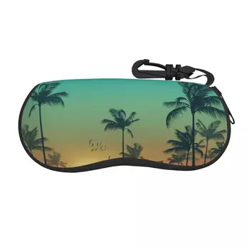  Портативный чехол для очков Летние тропические пальмы Солнцезащитные очки Мягкие очки Коробка с ремешком Молния Защита очков