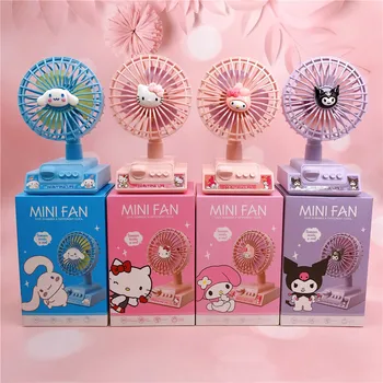Sanrio Kawaii Hello Kitty Настольный маленький вентилятор USB Зарядка Студенческий электрический вентилятор My Melody Kuromi Cinnamoroll Mini Милые детские подарки