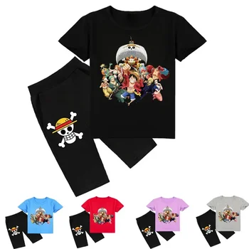 One Piece Большая детская футболка Одежда Летняя одежда для девочек и мальчиков Летняя хлопковая футболка Шорты с короткими рукавами Детский костюм