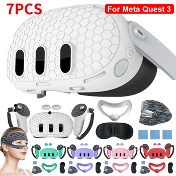 7 шт. Силиконовый защитный чехол для Meta Quest 3 VR Headset Face Cover Eye Pad Ручка Grip Кнопка Cap VR Аксессуары