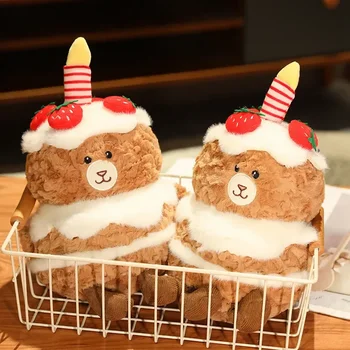 Очаровательный мягкий шоколадный торт Бурый медведь Kawaii Фаршированные фрукты Клубничный торт Плюшевая кукла Декор вечеринки по случаю дня рождения