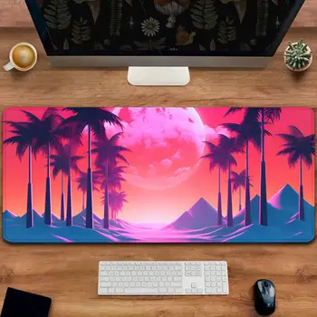 Эстетичный настольный коврик Fantasy Sunset Palm Pink Gaming Mousepad Неоновые расширенные коврики для мыши Retrowave Настольный чехол для ноутбука Deskmat