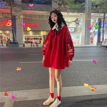 Make фирменные предложения Китайский Новый год красное платье вышитое новогоднее платье с рукавом ветра и бархата утолщающееся платье с рукавом хаббл-пузырь