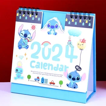 2024 Lilo & Stitch Календарь Мультфильм Блокнот Декор рабочего стола Школьные принадлежности Офис Милый настольный календарь Disney Новогодний подарок