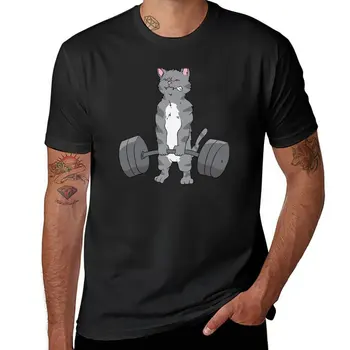 Тяжелая атлетика - Серая сильная кошка поднимает тяжести Футболка на заказ футболка с графикой футболки мужская одежда