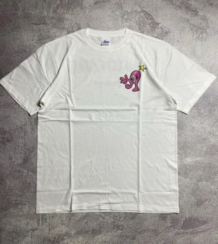 Чистый хлопок Японская футболка с короткими рукавами с простым принтом и короткими рукавами женская летняя улица с круглым вырезом, свободные удобные универсальные топы