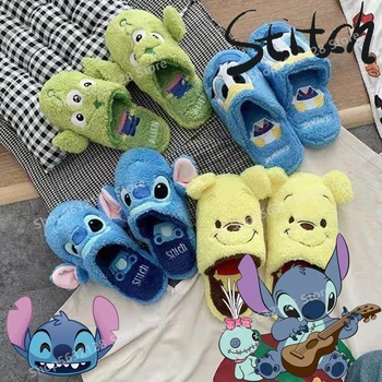 Disney Stitch Пушистые Меховые Тапочки Женщины Теплая Обувь Симпатичные Плюшевые Хлопковые Тапочки Аниме Дональд Дак Инопланетянин Дом Мягкая Зима В помещении