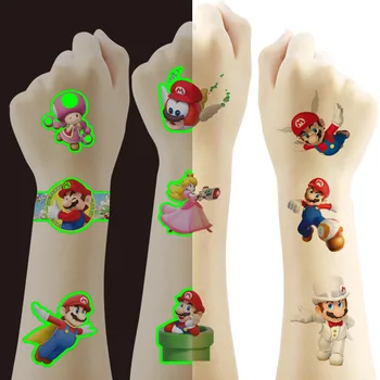 Super Mario Bros Luminous Dark Night Светящаяся Сияющая Татуировка Наклейка Флуоресцентные Украшения Для Мальчиков Девочек Подарок Временная Татуировка