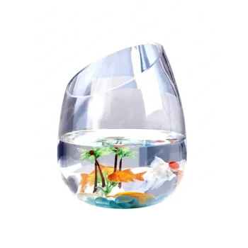  Офис Маленький аквариум Толстый прозрачный стеклянный кувшин для черепахи Гостиная Домашний рабочий стол круглый скошенный маленький рыбный глобус
